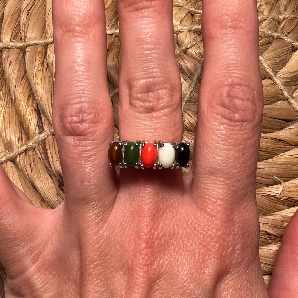 Vintage sterling silver stamped sterling multicolored stone ring